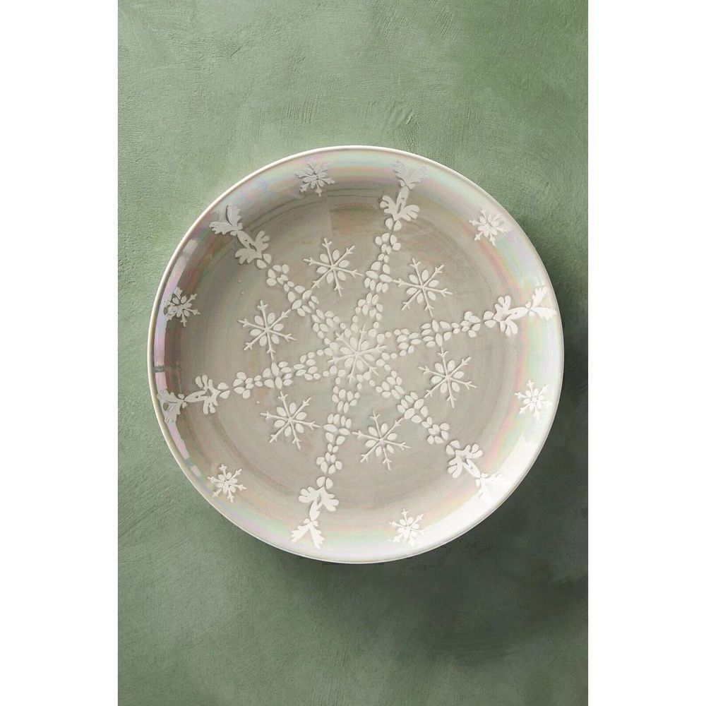 Anthropologie Astrid Snowflake Lustered Dessert Plate Beige NEW